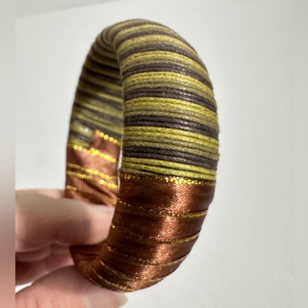 Vintage 90’s Striped‎ Brown Olive Green and Gold Bangle Bracelet